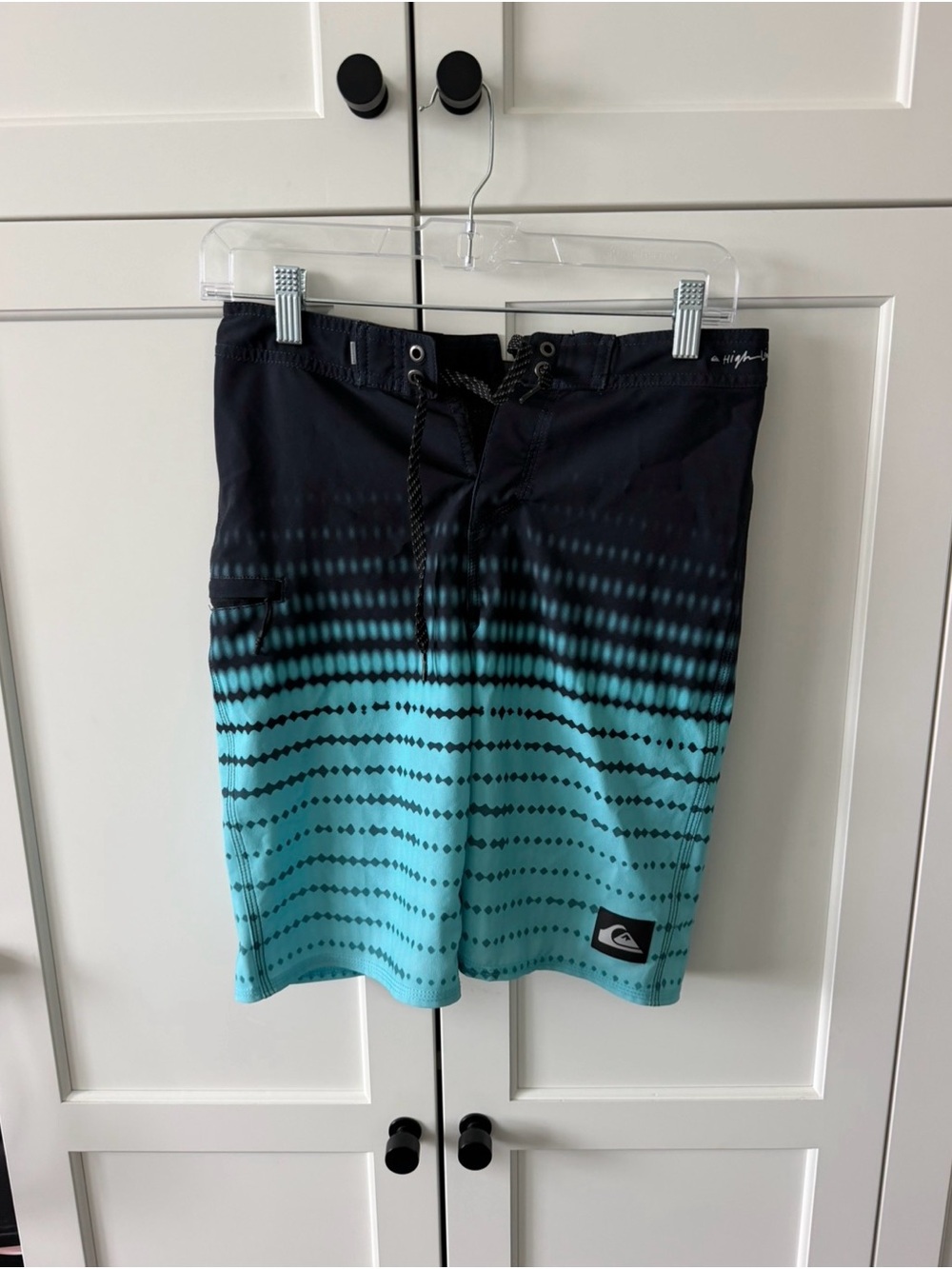 Quiksilver Men’s Black and Turquoise Ombre Swim Board Shorts